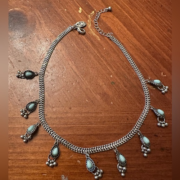 Silvertone choker or anklet with light blue dangles - Picture 1 of 3